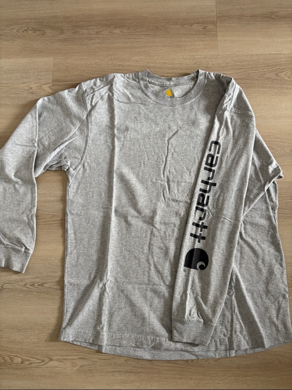 Carhartt Heavy Cotton Heather Gray Long Sleeve Logo Tee with Black Sleeve Print